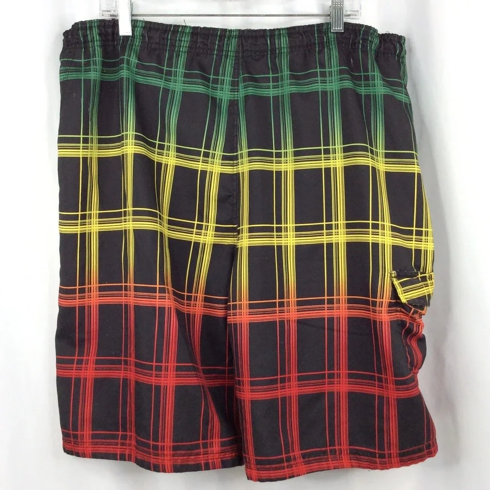 Burnside Men's Swim Trunks Shorts Size Large Plaid Bermuda Lined 42